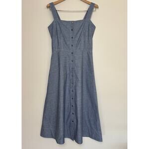 Lafayette 148 NY Size 0 chambray full‎ button fit and flare denim dress pockets